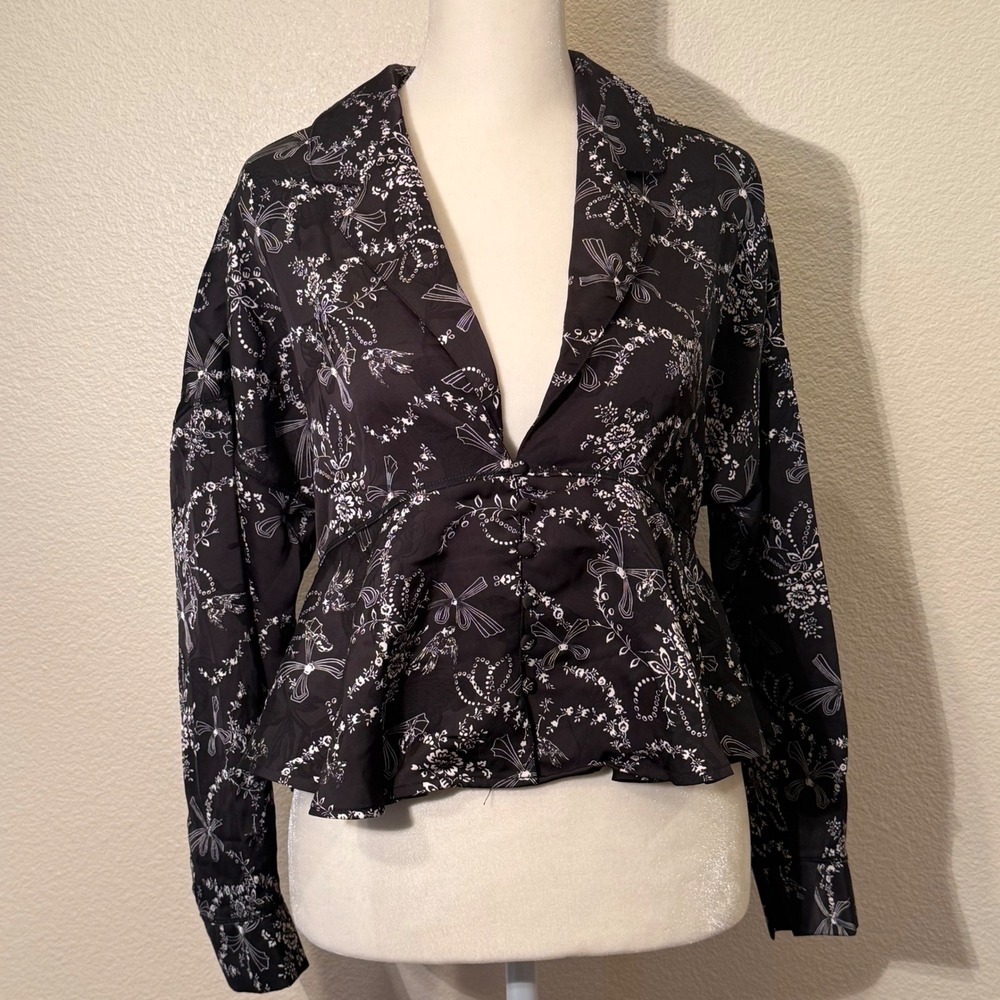 Intimately Free People Floral Print Black White NEW Small Sleep‎ Top Pajama